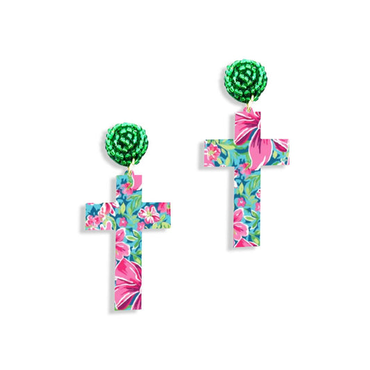 Preppy Floral Cross Earrings