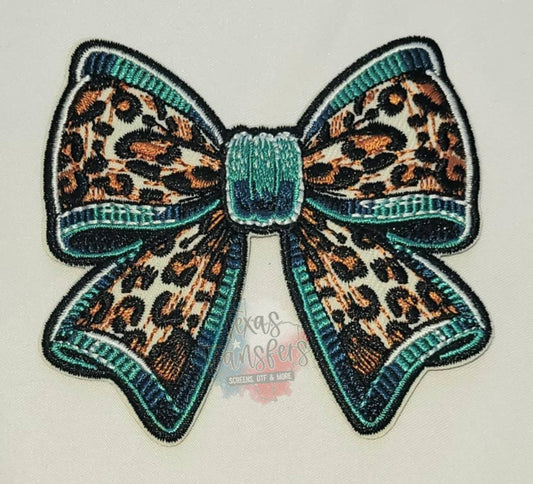 Teal Leopard Bow Iron-On Patch