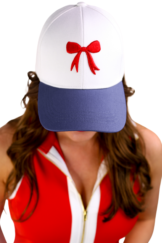 PREORDER-Mila Bow Hat, Red/Blue
