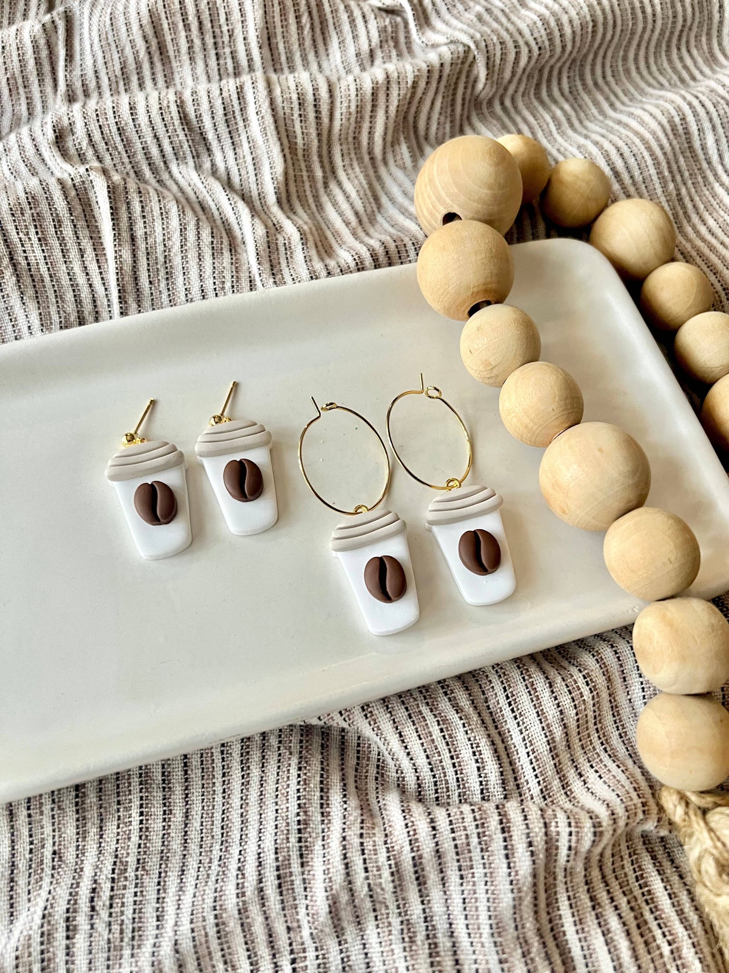 Latte Clay Earrings, Coffee Bean Earrings, Coffee Earrings