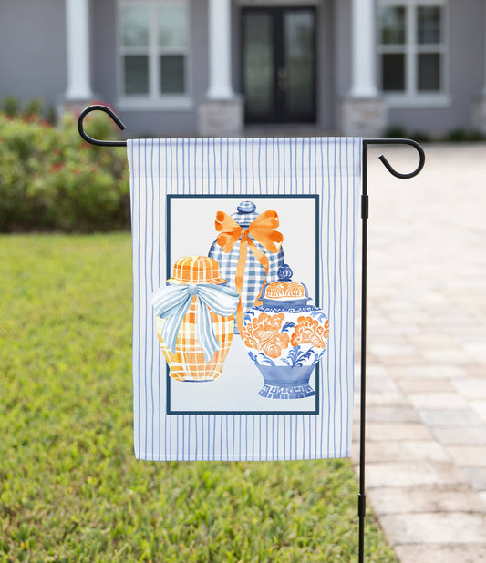 Fall Garden Flag - Orange and Blue Jars