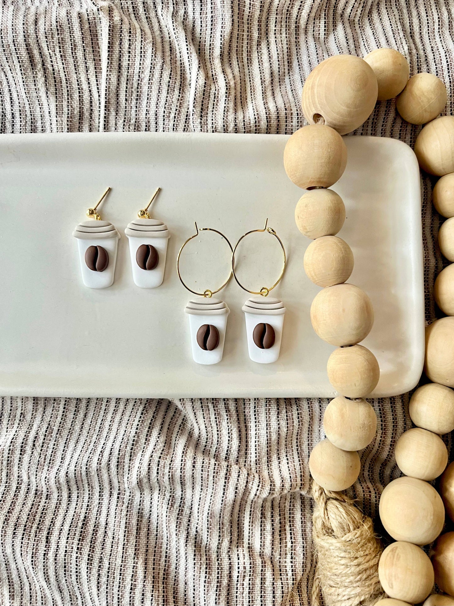 Latte Clay Earrings, Coffee Bean Earrings, Coffee Earrings