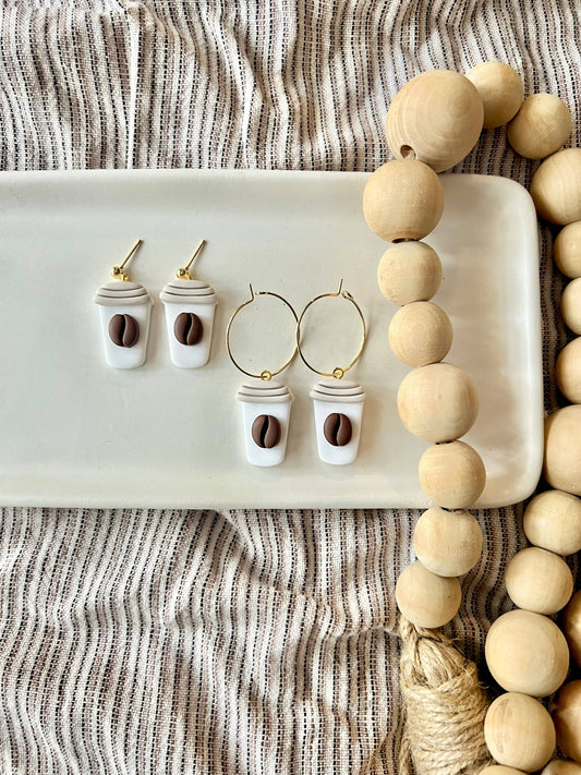 Latte Clay Earrings, Coffee Bean Earrings, Coffee Earrings