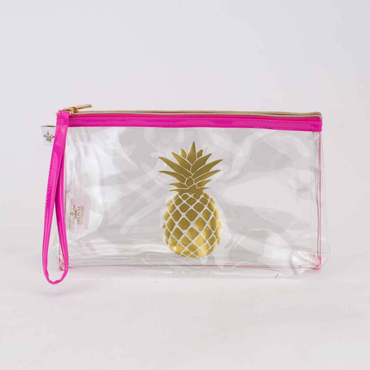 Pineapple Clear Organizer Double Zip Pouch    Clear/Pink/Gold   10x6x2