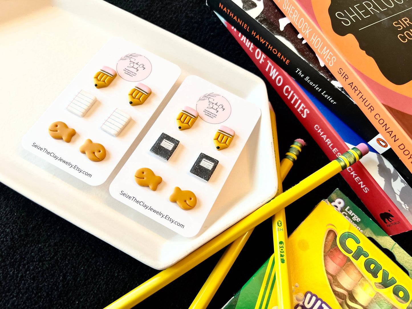 Pencil Clay Studs, Paper Clay Studs, Goldfish Studs