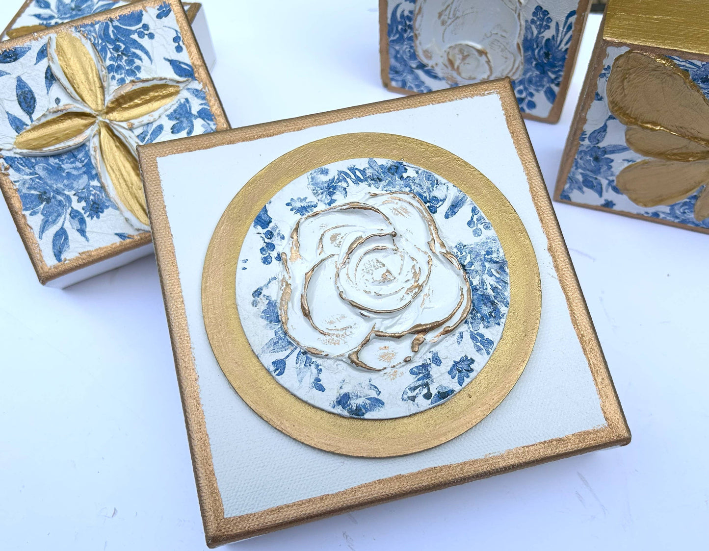 Chinoiserie Rose canvas |  botanicals blue white bridal