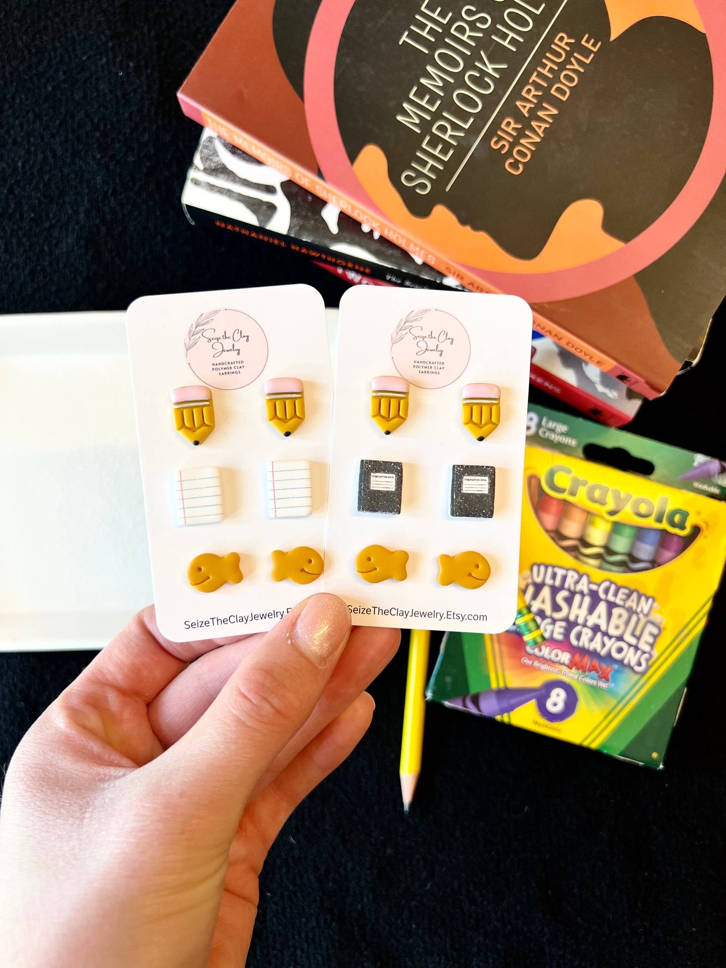 Pencil Clay Studs, Paper Clay Studs, Goldfish Studs
