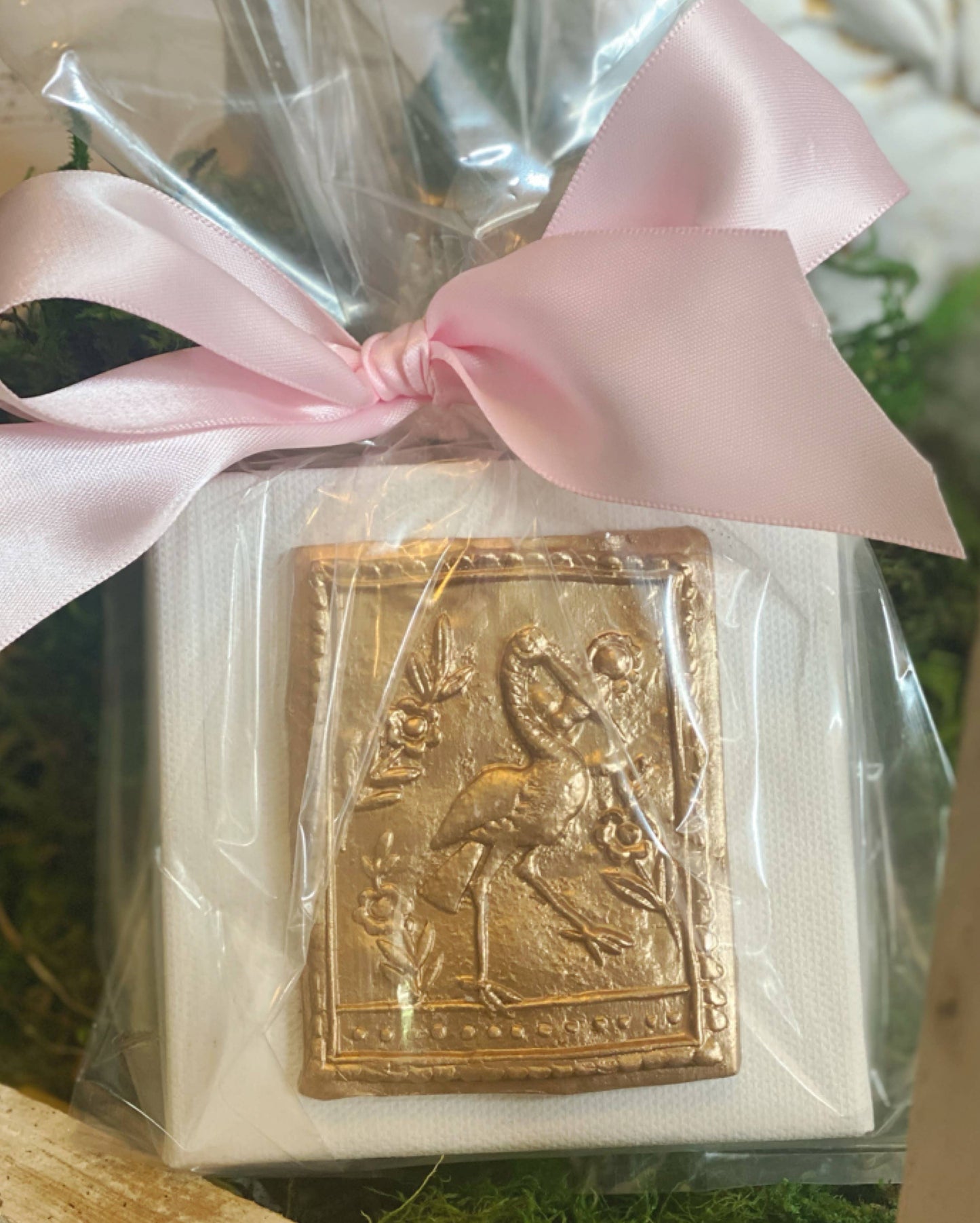 Gilded Vintage Style Stork with Baby Canvas Art
