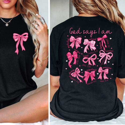 God Says I Am Pink Bows SET DTF Heat Transfer