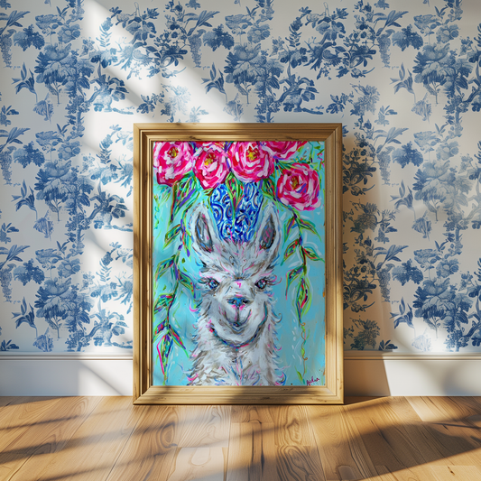 Llama Print, Cute Animal Decor, Maximalist Art, Dopamine Decor, Trendy Colorful Wall Poster