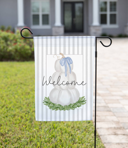 Fall Garden Flag - Welcome with Three Grey Pumpkins