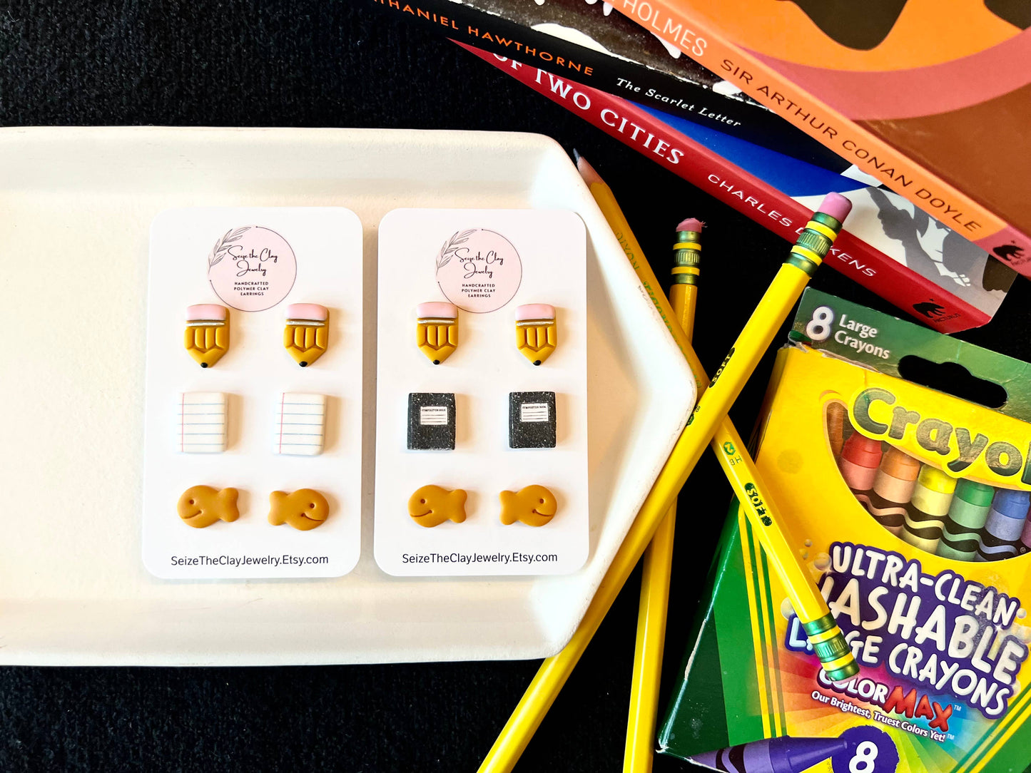 Pencil Clay Studs, Paper Clay Studs, Goldfish Studs