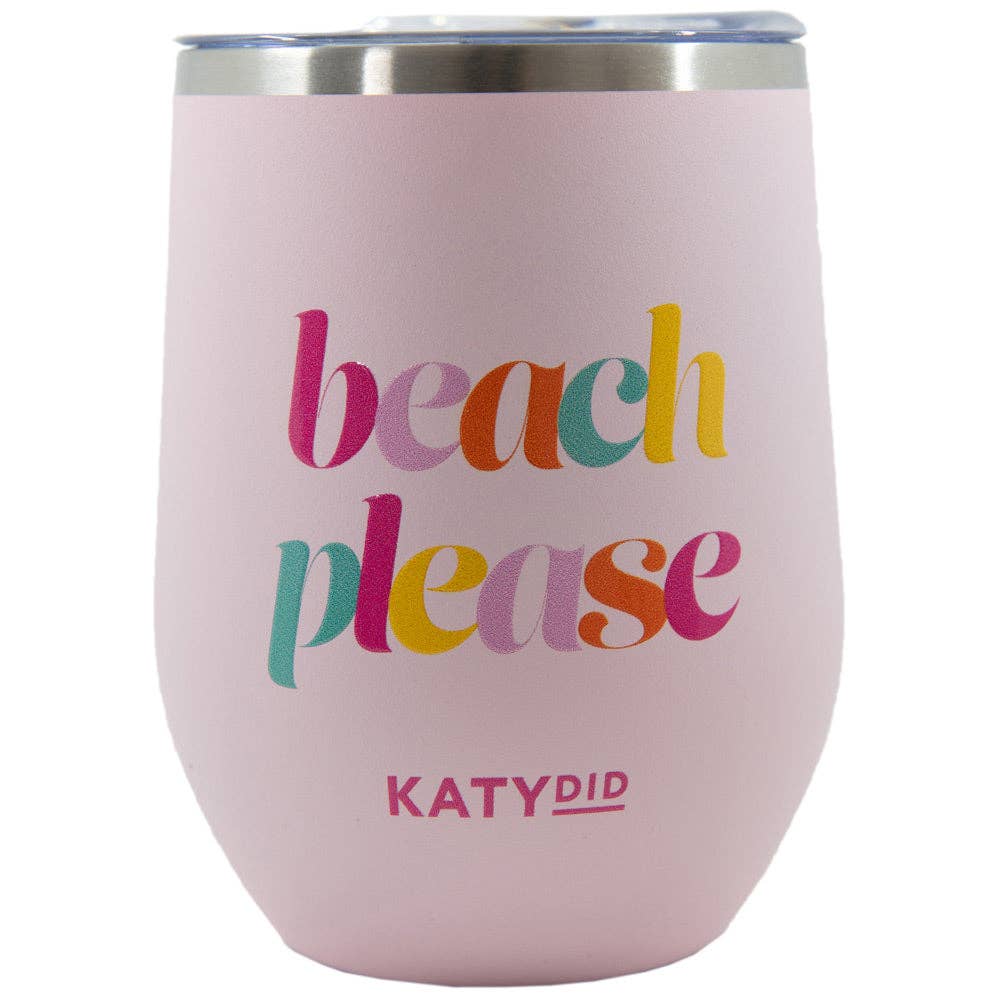 Beach Please 12 Oz WINE TUMBLER With Lid