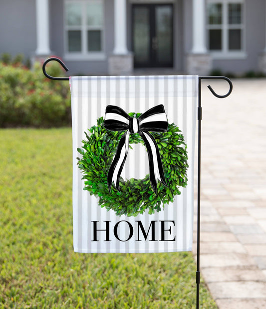 Spring Garden Flag - Home Black and White Wreath