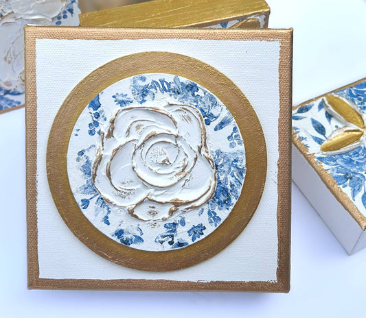 Chinoiserie Rose canvas |  botanicals blue white bridal