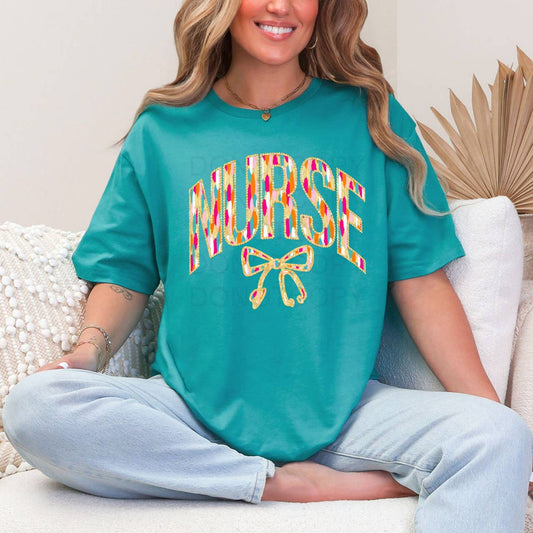 Nurse Bow Bright Brushstroke DTF Heat Transfer
