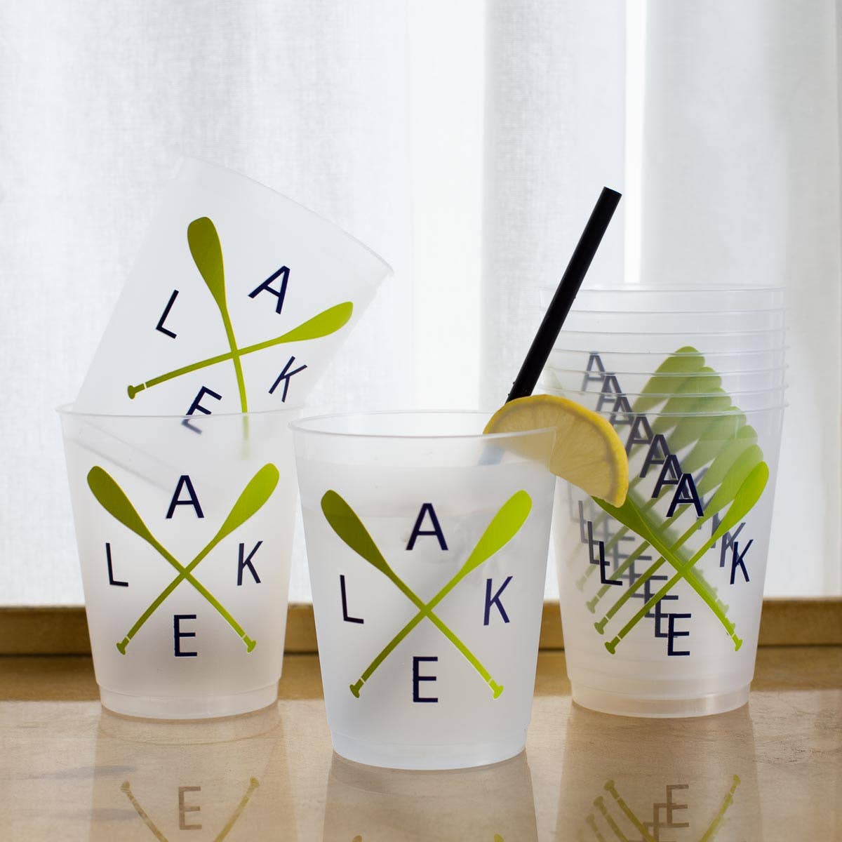 Lake Party Cups   Frosted/Navy/Lime   16oz   Set of 10