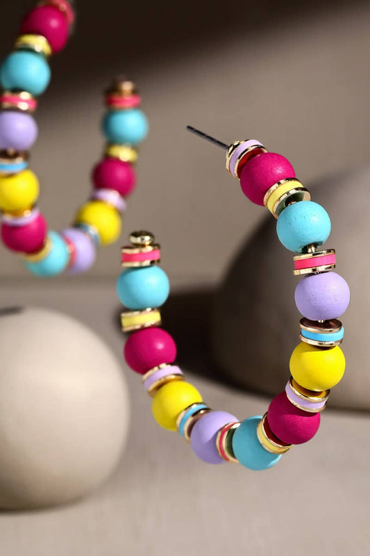 Colorful Ball Bead Hoop Earrings