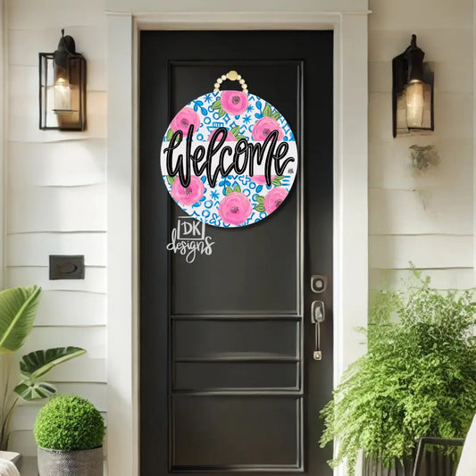 DK Lg Colorful Floral Welcome Door Hanger