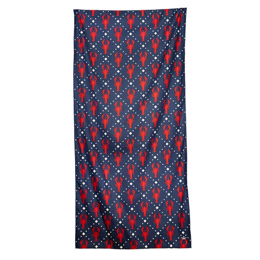 Crawdad Craze Beach Towel   Navy/Red   34x70
