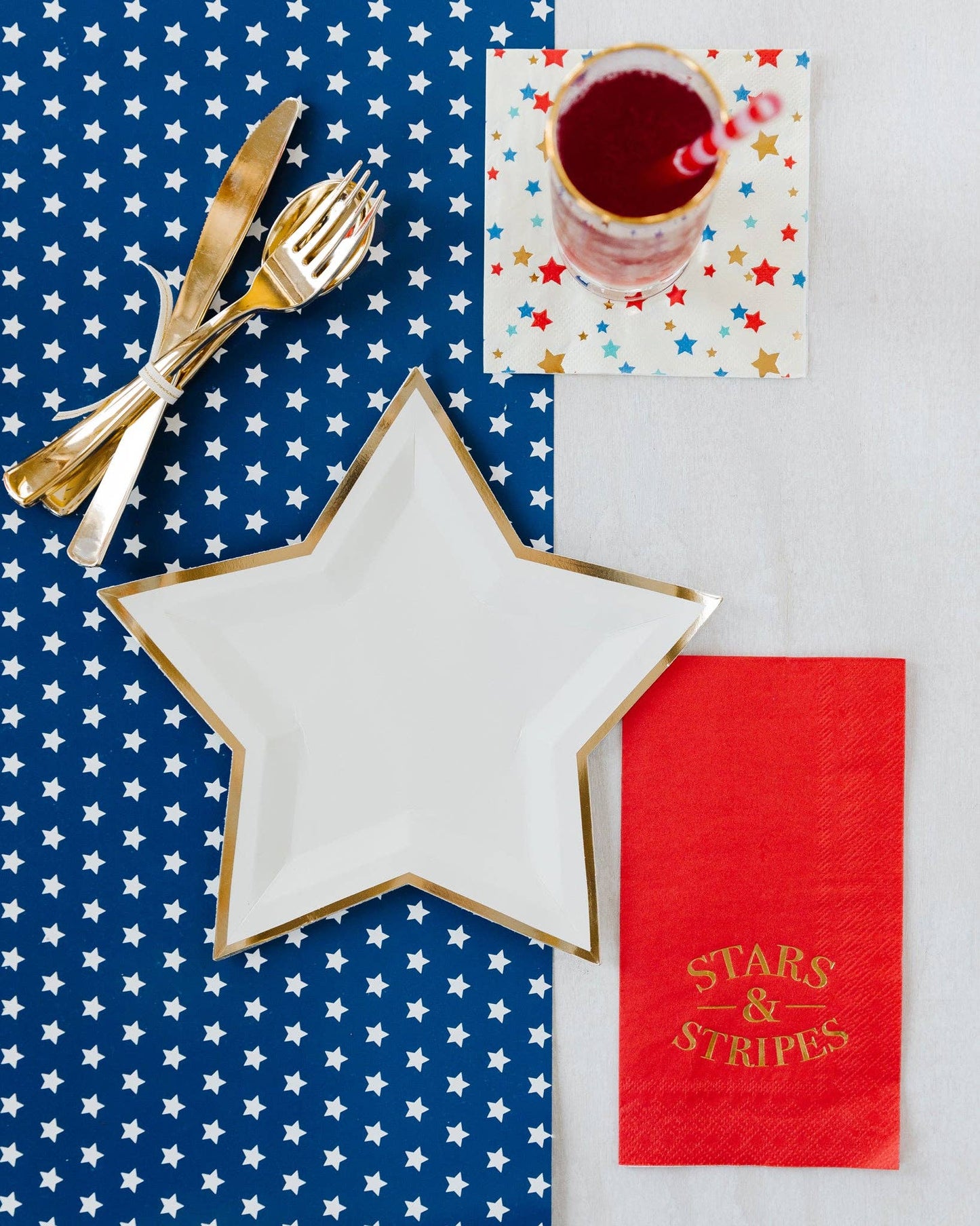 SSP836 - Gold Foiled Stars and Stripes Guest Towel Napkin