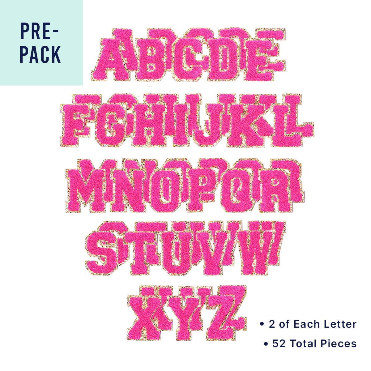 Hot Pink Alphabet Varsity Letter Patches Pre-Pack