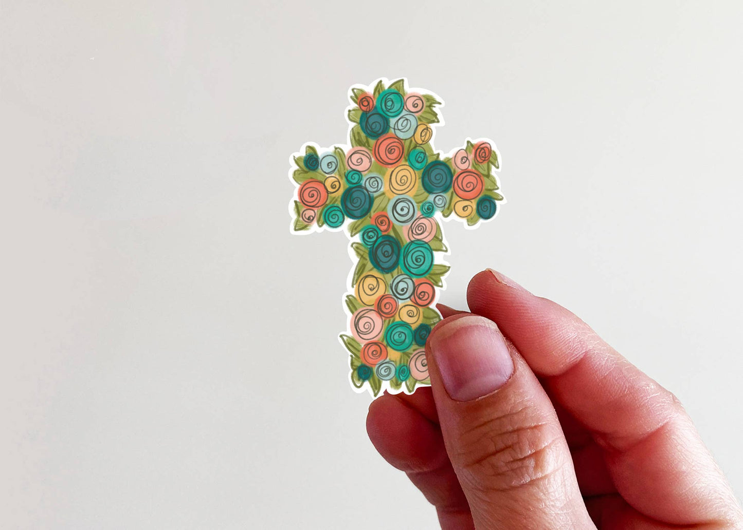 Floral Cross Vinyl Sticker
