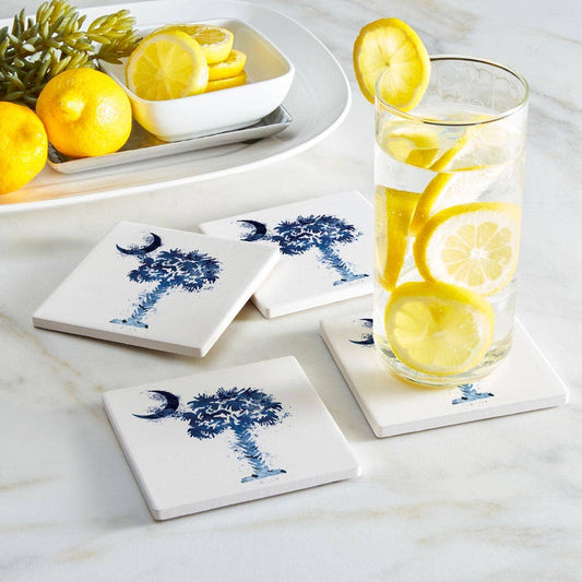 South Carolina Blue Water Color Palm|Square Coasters Set 4