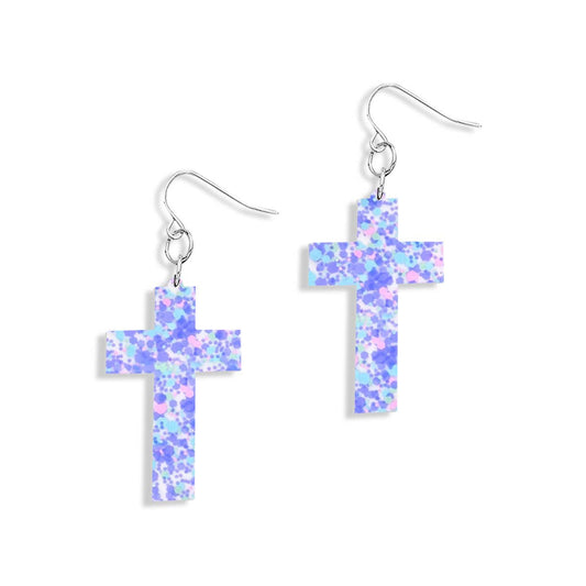Lilac Confetti Cross Earrings