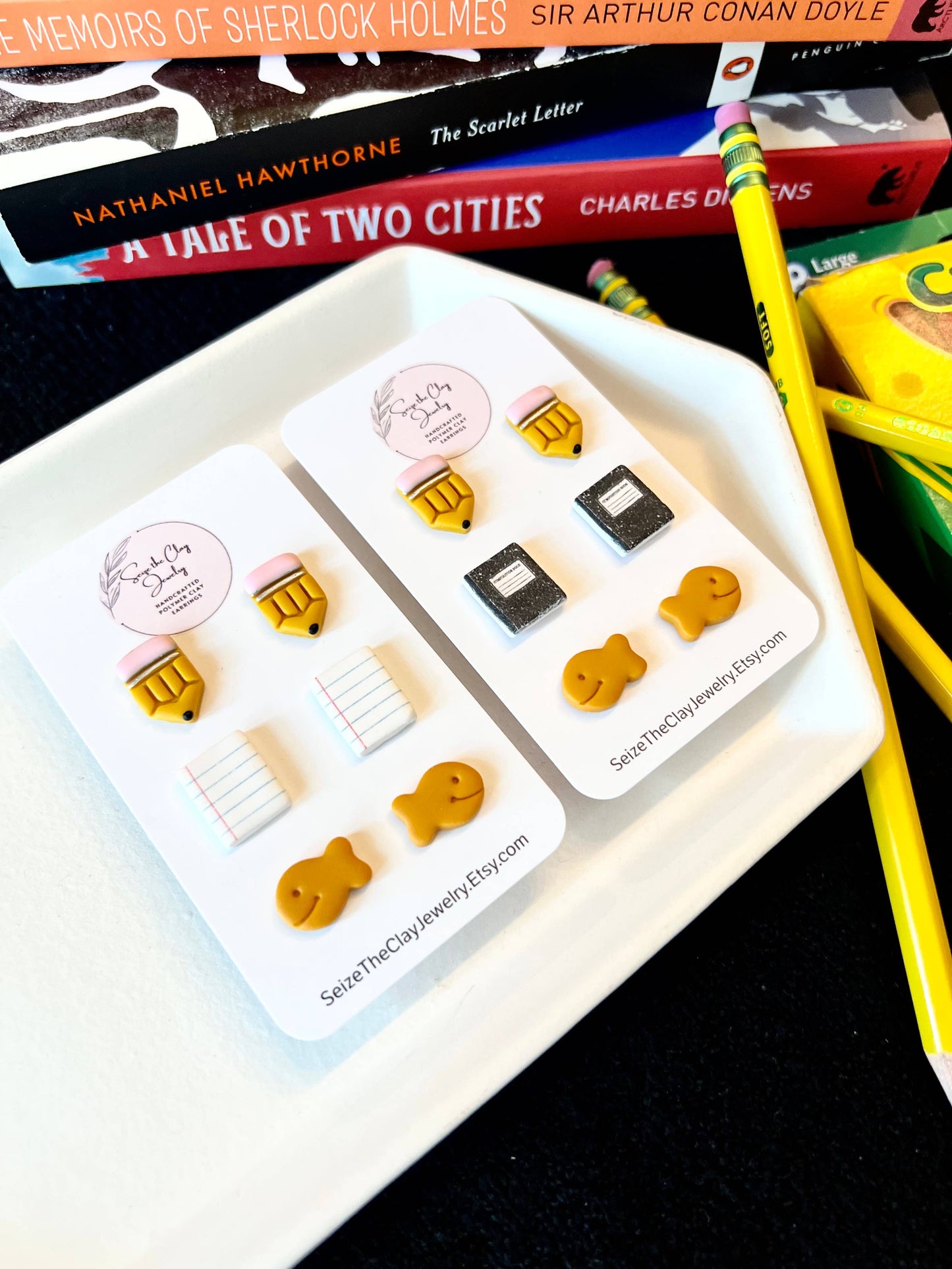 Pencil Clay Studs, Paper Clay Studs, Goldfish Studs