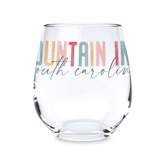 15oz Stemless Wine Glass-Watercolor City Fountain Inn South Carolina