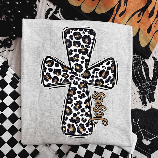Jesus Leopard Cross DTF Heat Transfer